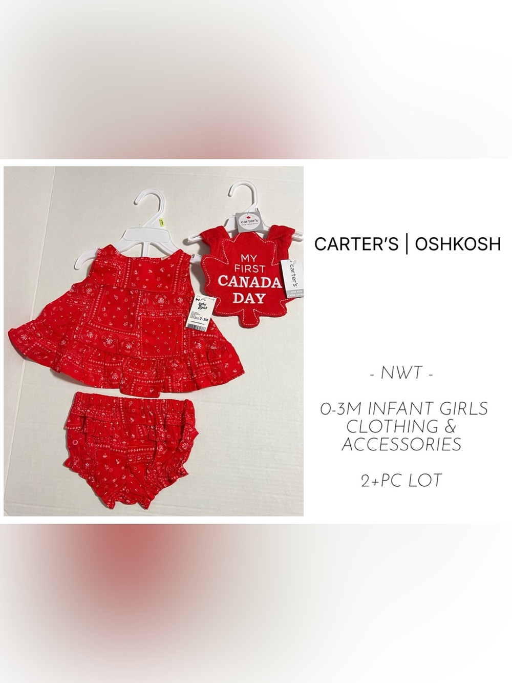 CARTER’S OSHKOSH - 0/3M - NWT - INFANT GIRLS 2PC RED TANK & BLOOMER SET / BIB
